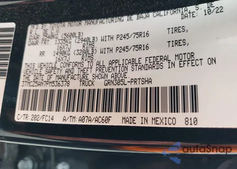 2023 Toyota Tacoma Sr5 V6 z USA, uszkodzony, nr VIN 3TMCZ5AN7PM536378